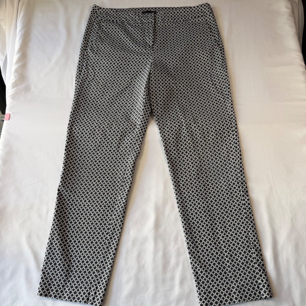 Willi Smith Womens Navy White Geometric Chain Print Ankle Pants Size 10 Slim Leg